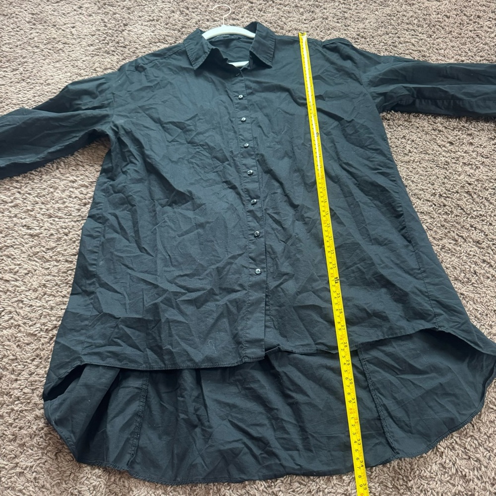 Walter Baker Blouse Black Vivian Oversized Hi Lo Button Up Tunic Top Cotton M - Picture 9 of 11